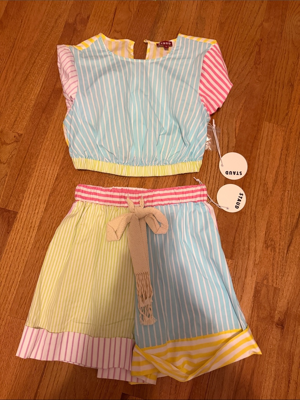 STAUD Athena Multi Stripe and AFT Short Set NWT